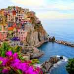 Cinque Terre coast of Italy with flowers