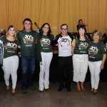 O anfitrião ladeado pelos padrinhos da 20ª Feijoada