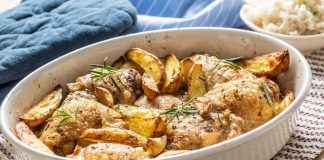 frango assado com gergelim e batatas