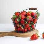 Sweet delicious strawberries in basket,top view