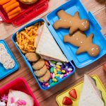 Lunch box with various snack and sweet food